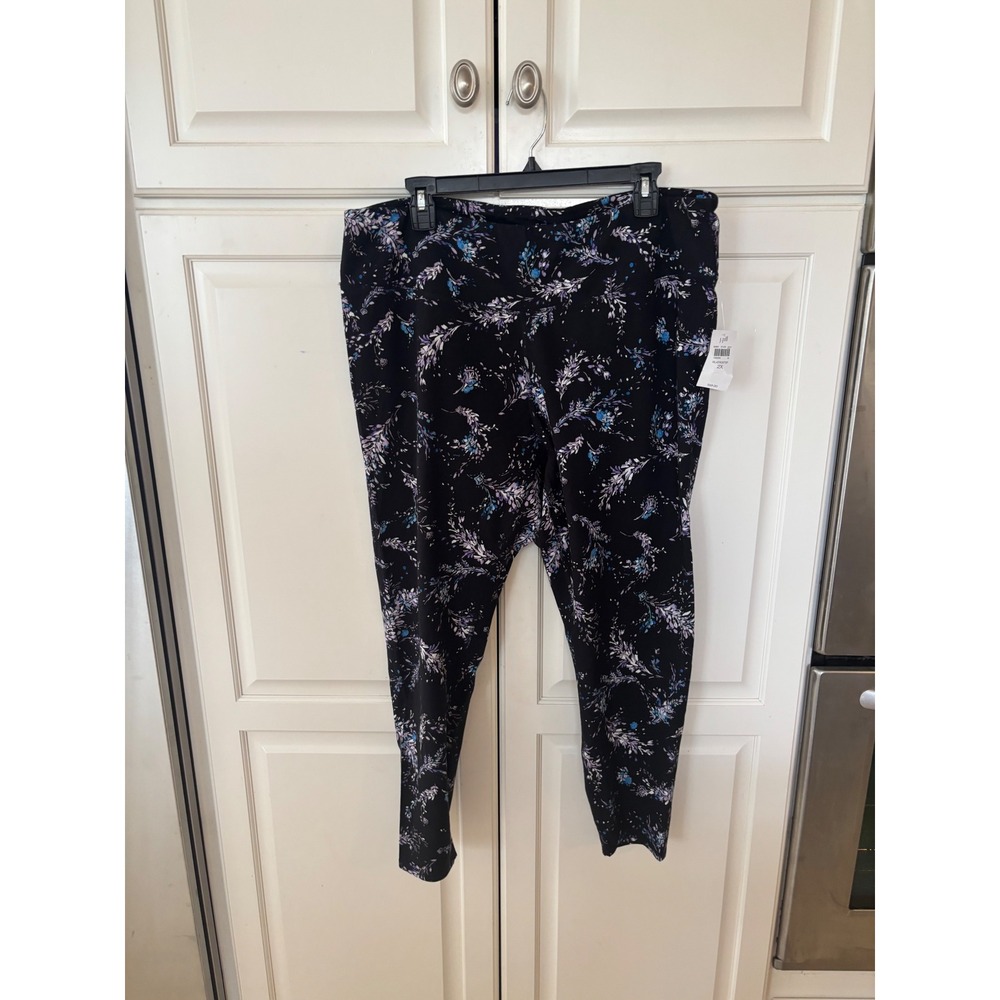 J. Jill Fit Breathe Cotton Leggings Black Frost Floral Print 2X NWT 243401